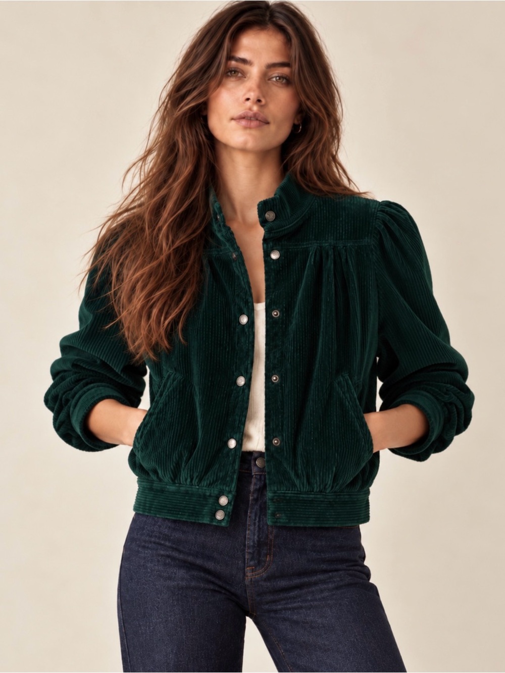 Dedicated Dark Green Organic Cotton Corduroy Bomber Jacket Size Small